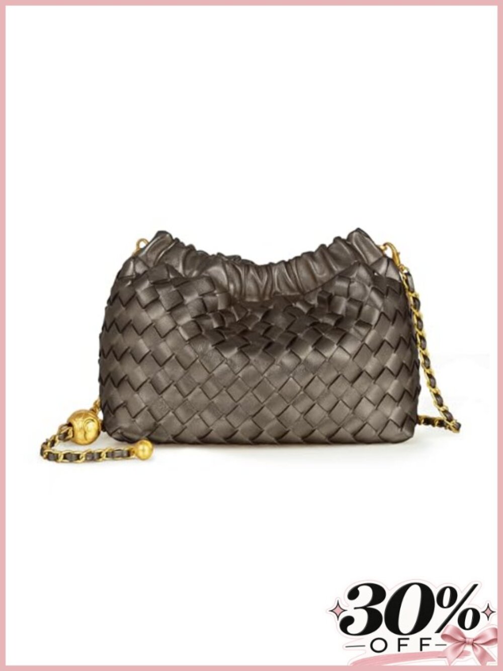 Woven Faux Leather Dumpling Crossbody Bag Ruched Hobo Purse Clutch Handbag